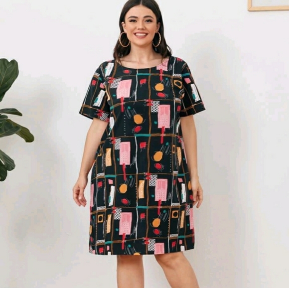 SHEIN Dresses & Skirts - #34 Brand New Plus Geometric Print Tunic Dress